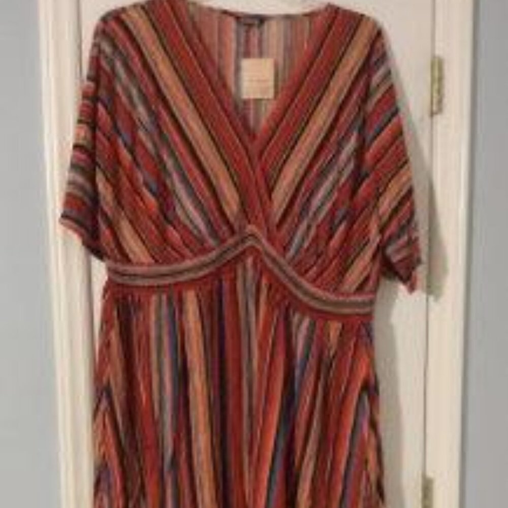 NEW-Striped dress with splits and pockets - Picture 1 of 8